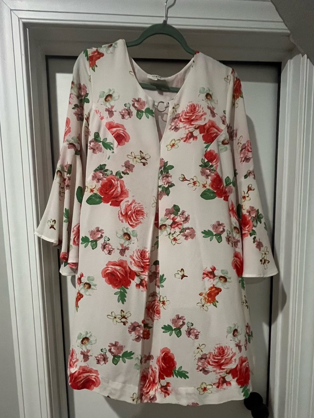UmgeeIvory Floral Open-Front Duster with Bell Sleeves